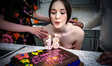 为了庆祝生日，父母给小妞买了一辆车和一个新郎